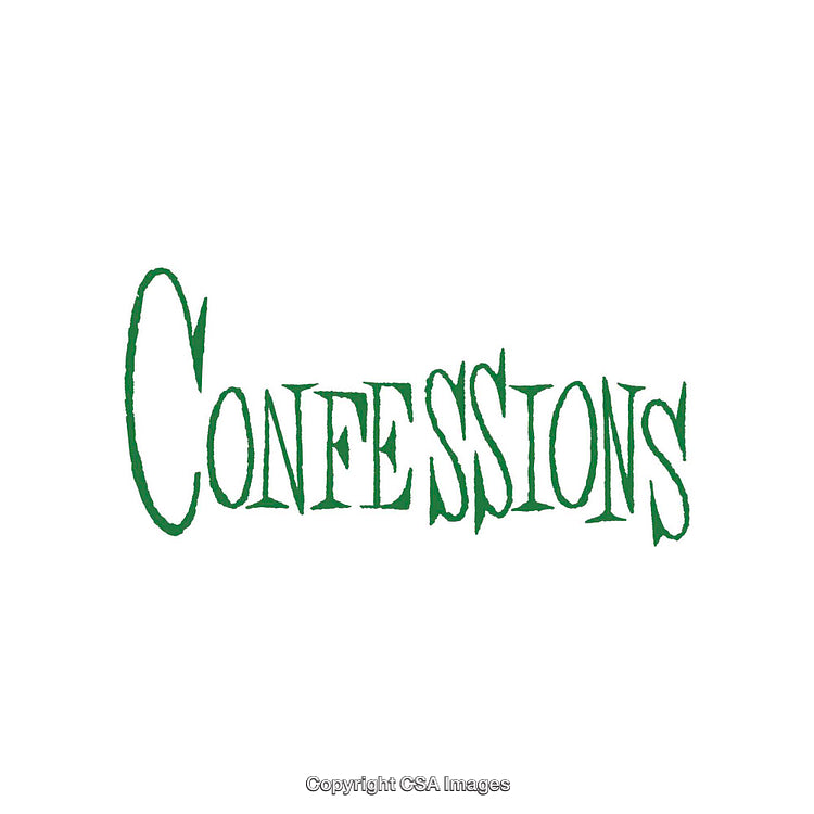 Green Text Highlighted Word 'Confessions' on White Background