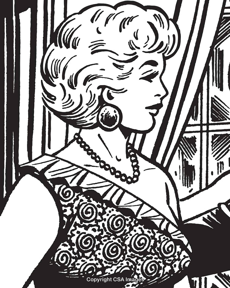 Elegant Retro Woman Illustration in Black and White Style