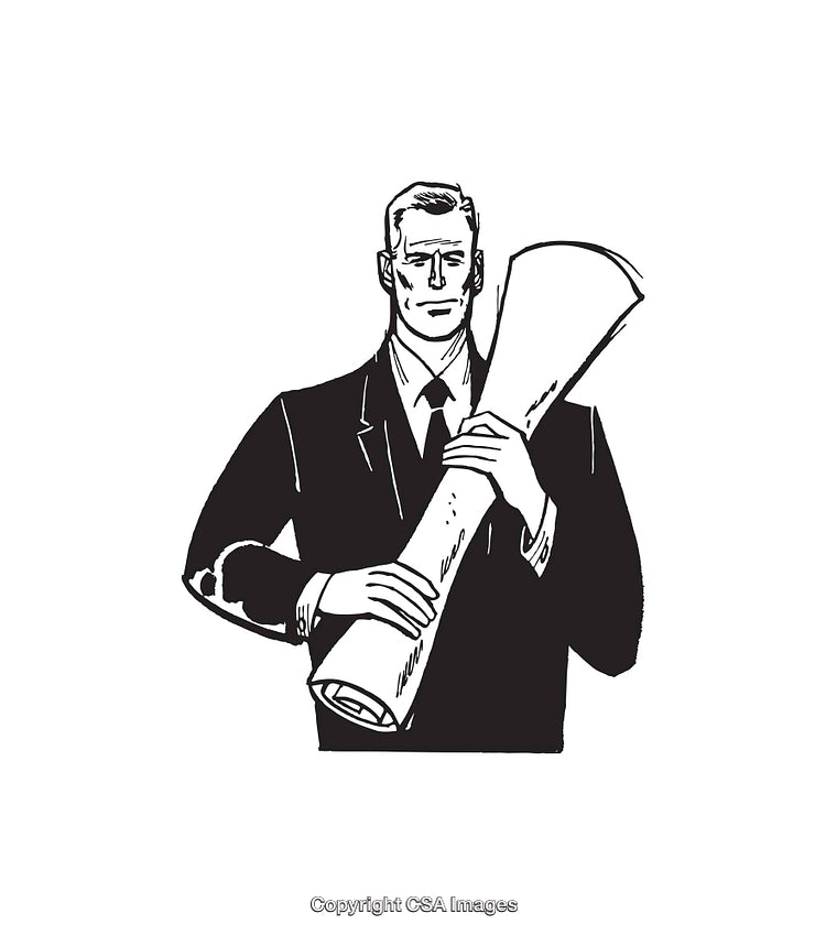 Illustration of a Professional Man Holding Rolled Documents