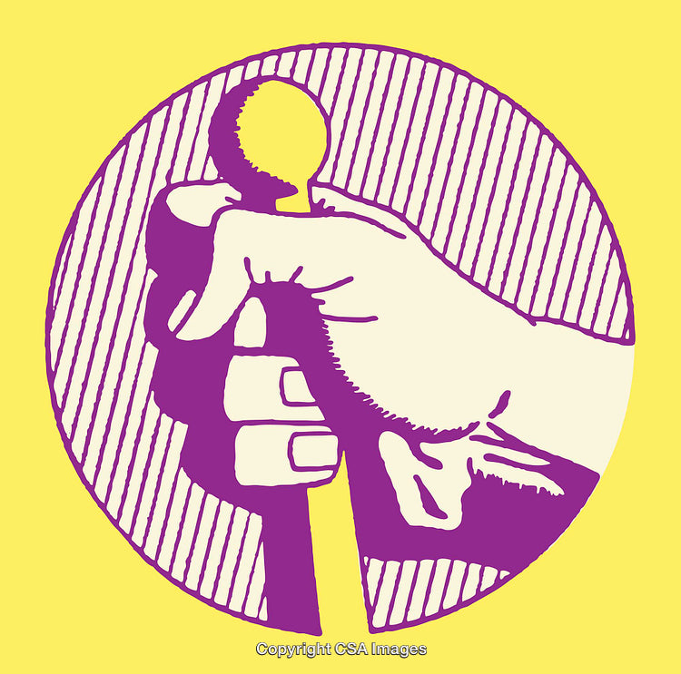 Colorful Line Art Illustration of a Hand Holding a Walking Stick