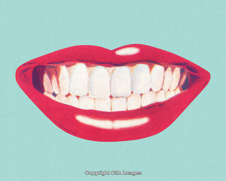 Bright Red Lips and White Teeth on a Turquoise Background
