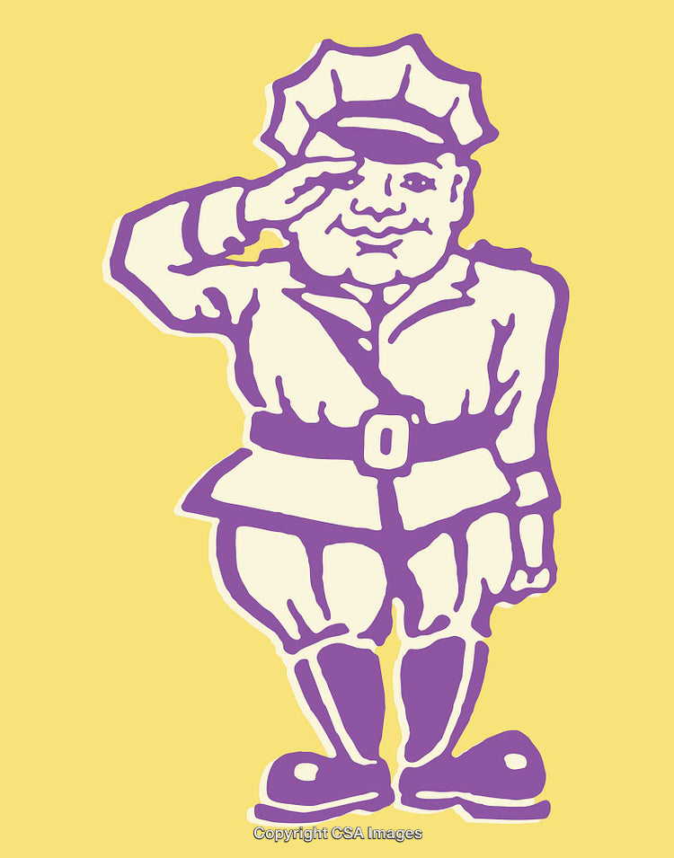 Cartoon Illustration of a Saluting Policeman in Uniform