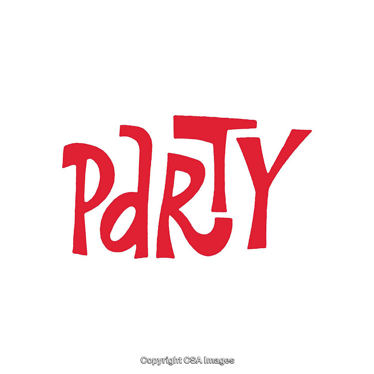 Red Party Text on White Background in Playful Style