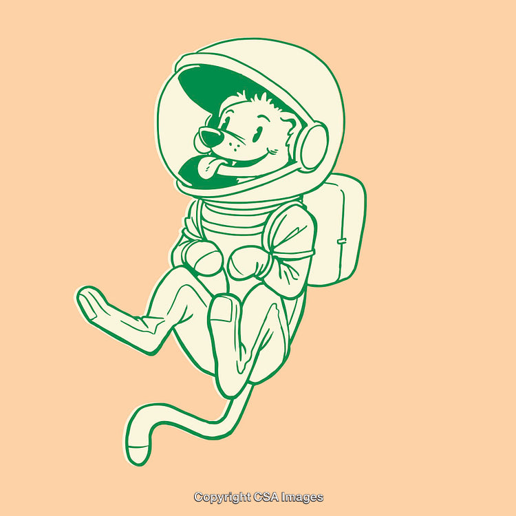 Illustration of a Dog in an Astronaut Suit in Line Art Style