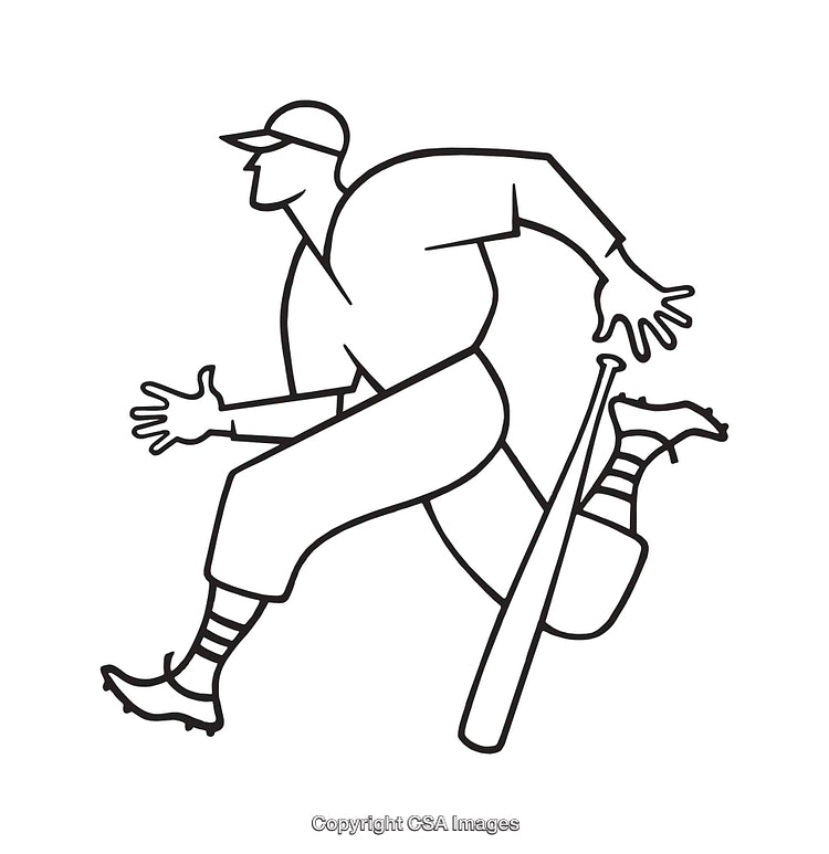 Dynamic Line Art of Baseball Player in Motion with Bat