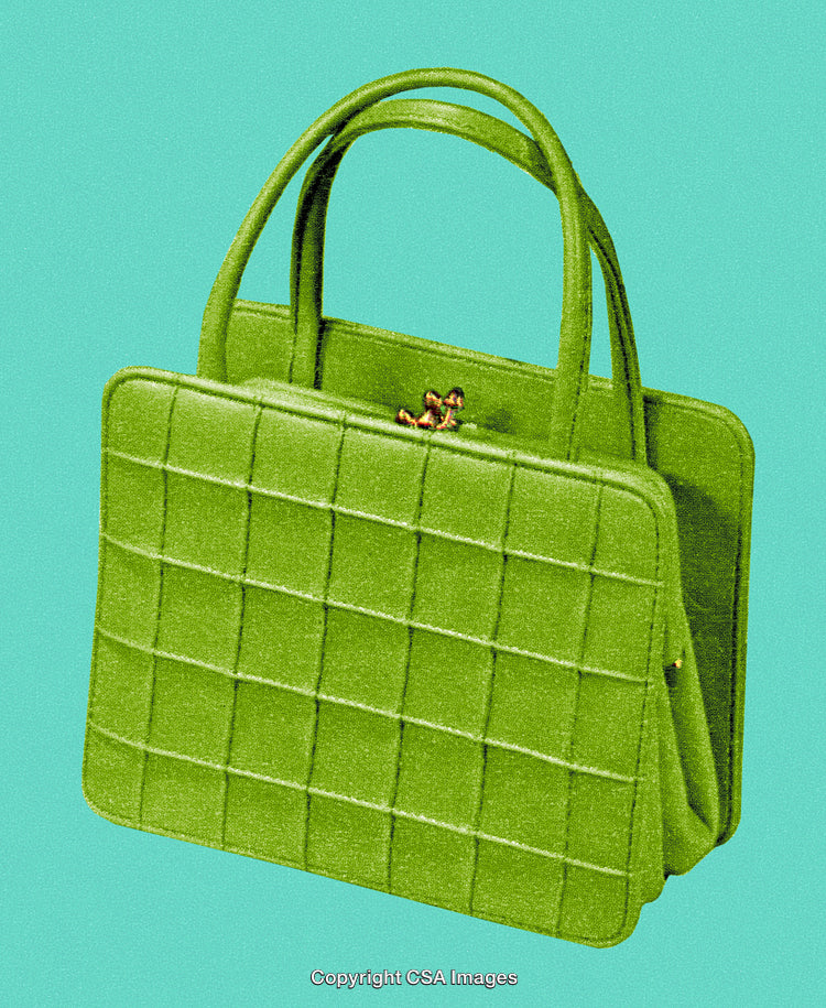 Green Quilted Handbag Against a Bright Blue Background