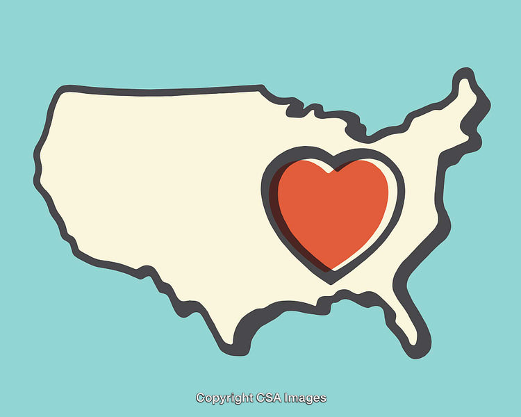 Map of the United States with a Heart in the Center Design