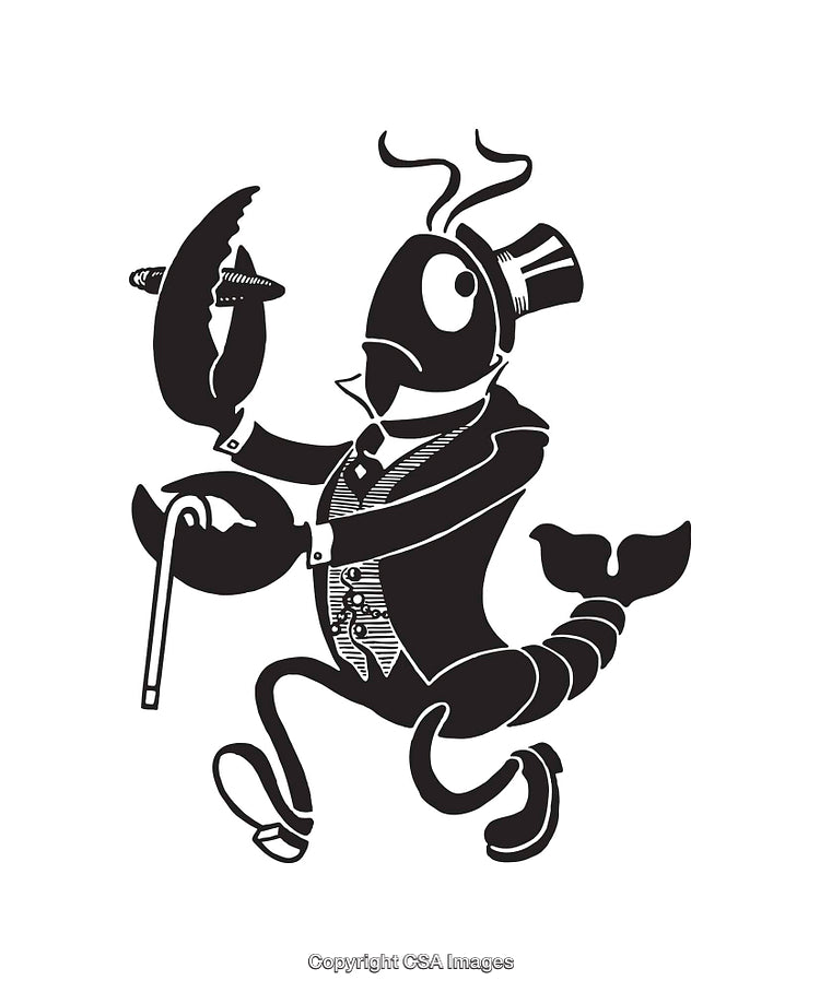 Elegant Lobster Character in Top Hat and Suit Holding a Cane Artwork