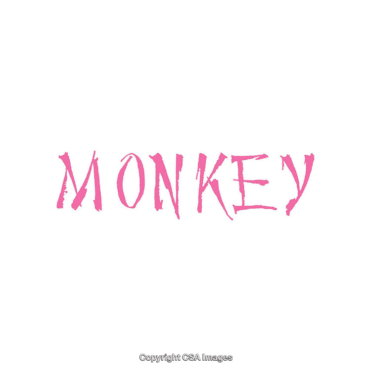 Pink Text Design Spelling 'Monkey' on White Background in Bold Font