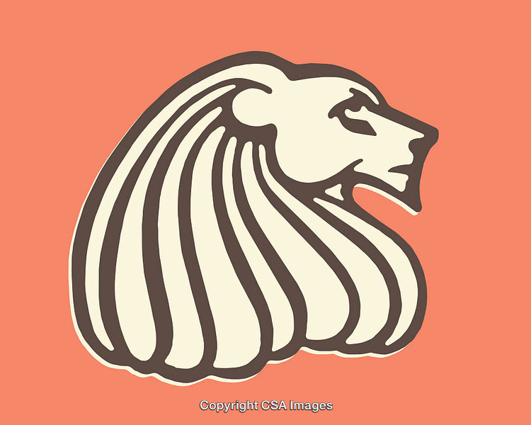 Stylized Line Art of a Lion Head in Bold Color Scheme