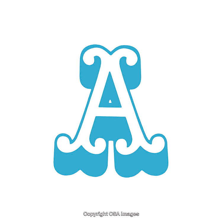 Vintage Decorative Blue Letter A With Ornamental Swirls