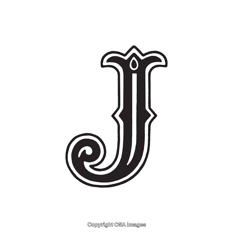 Intricately Designed Black and White Decorative Letter J Illustration
