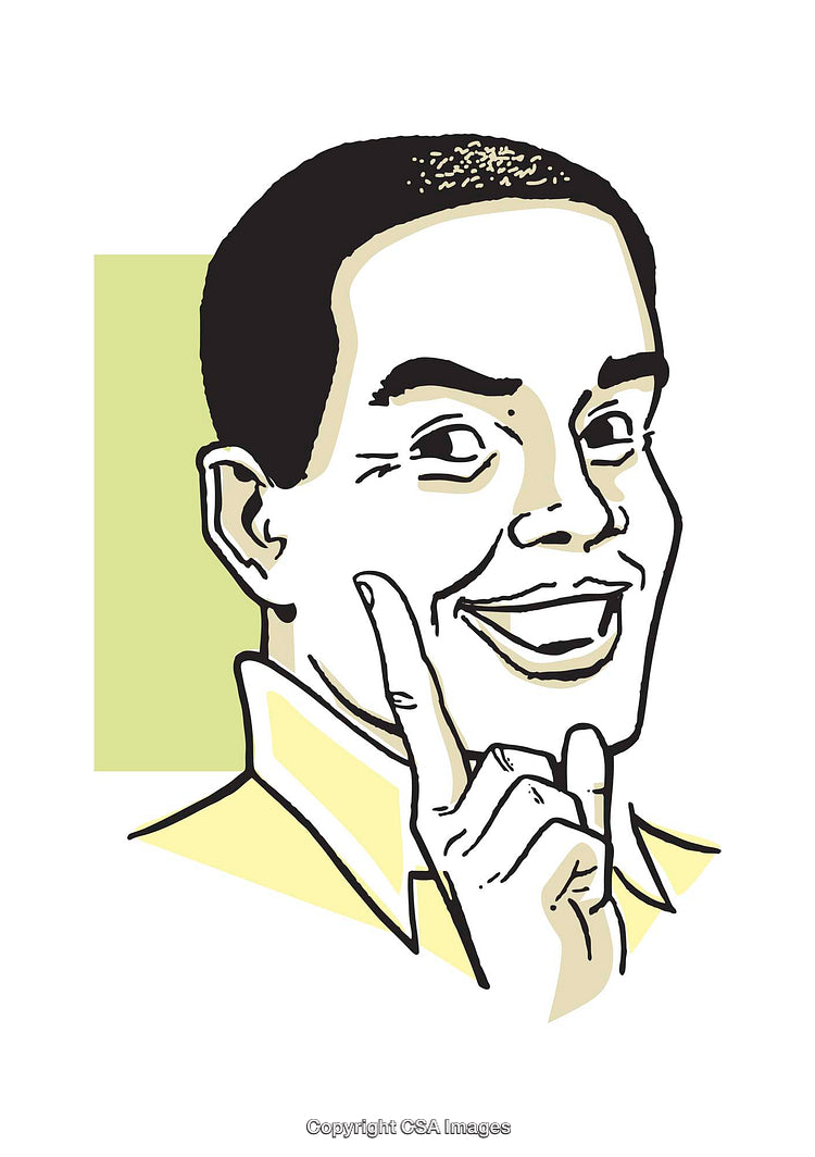 Playful Colored Illustration of a Man With a Thoughtful and Witty Expression
