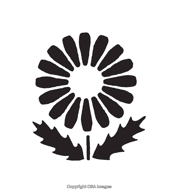 Abstract Black and White Illustration of Sunflower Shape with Stylized Leaves