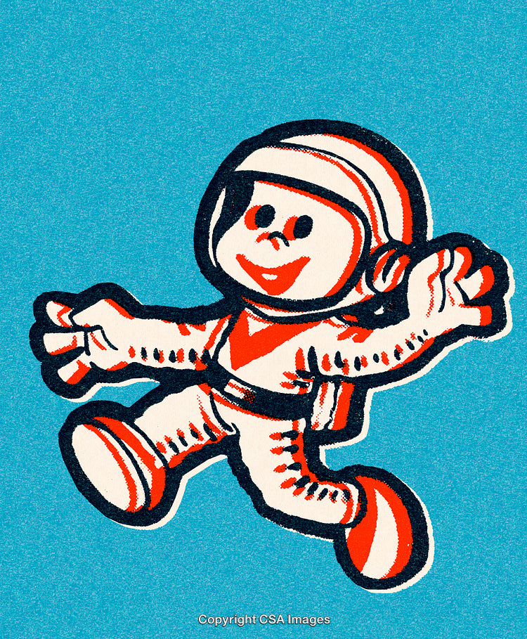 Cheerful Cartoon Astronaut Character in Vibrant Space-Themed Illustration