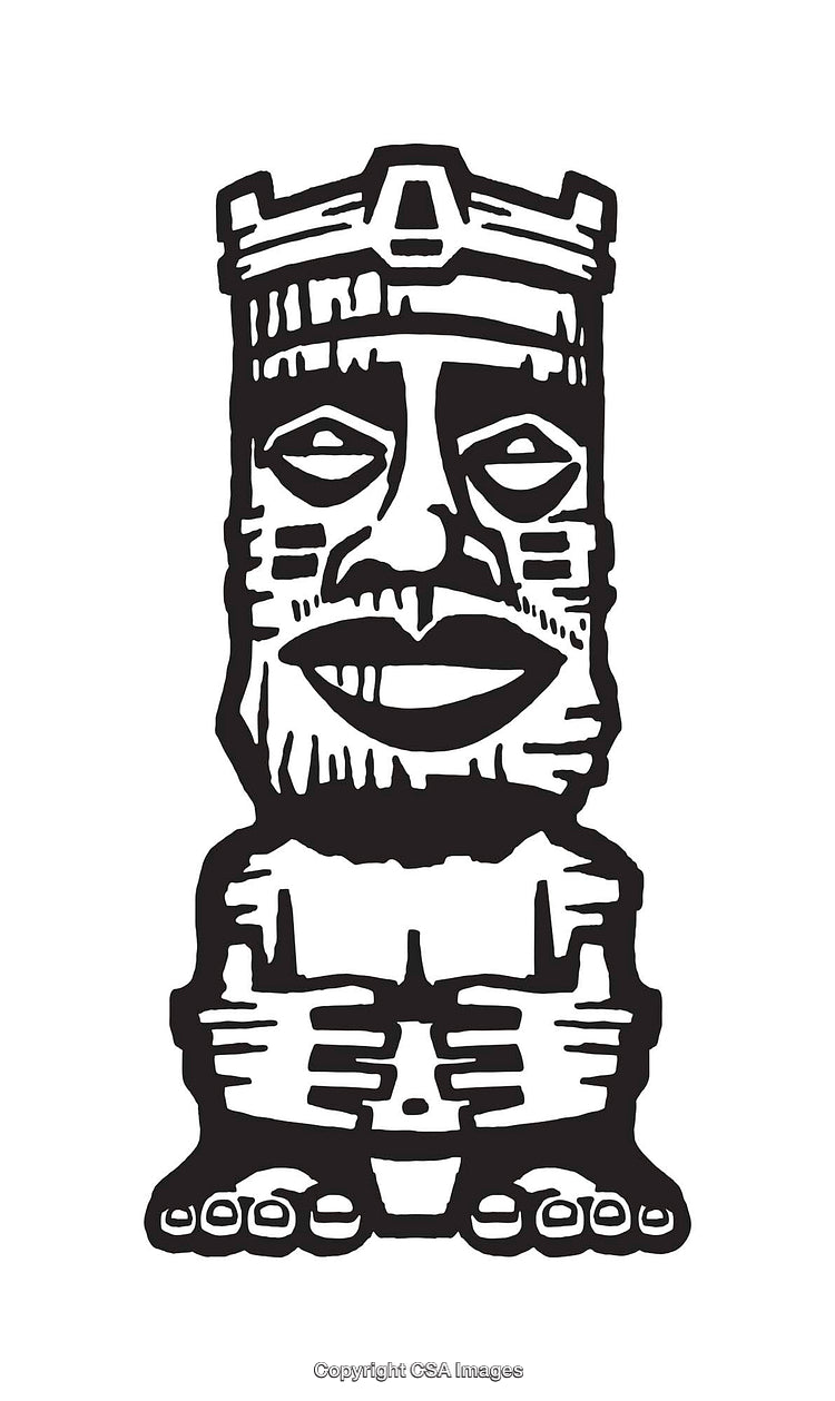 Black and White Line Art Illustration of an Abstract Statuette Design