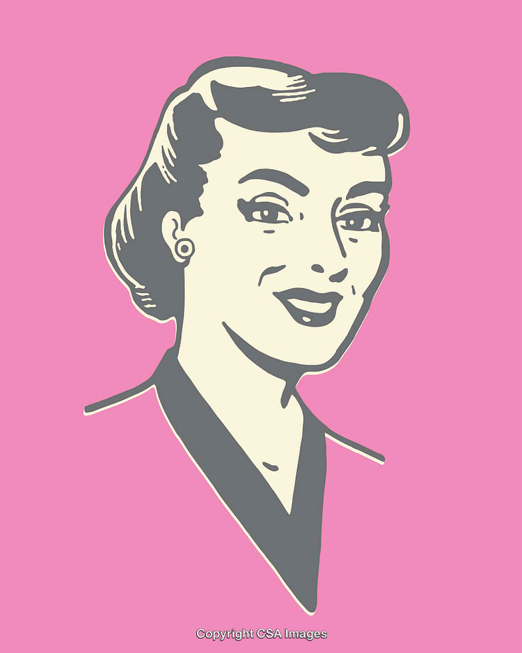 Retro Style Illustration of a Woman on Pink Background