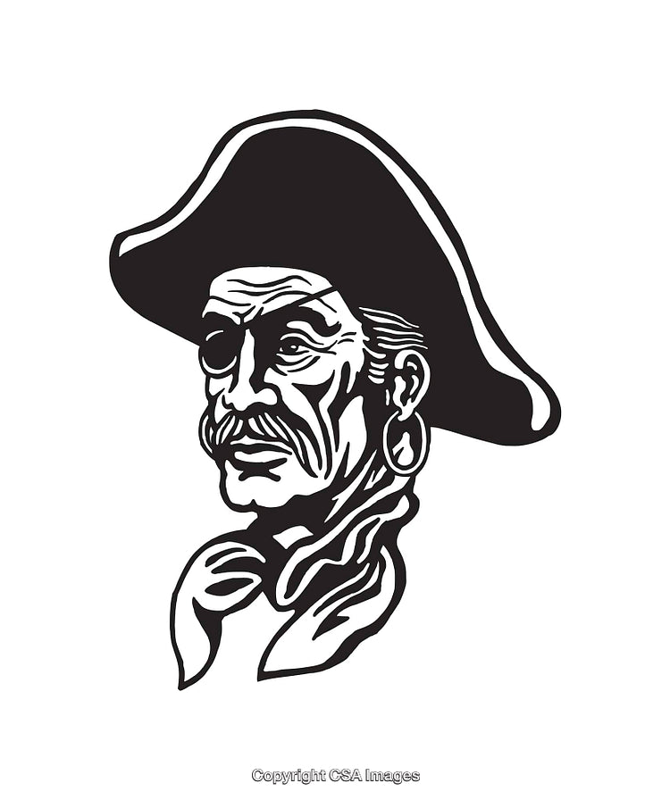 Black And White Line Art Illustration of Pirate Portrait