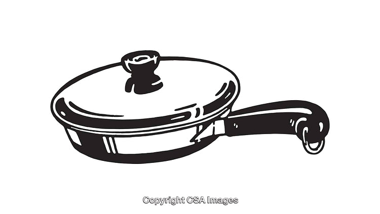 Stylized Illustration of a Frying Pan with a Lid in Line Art