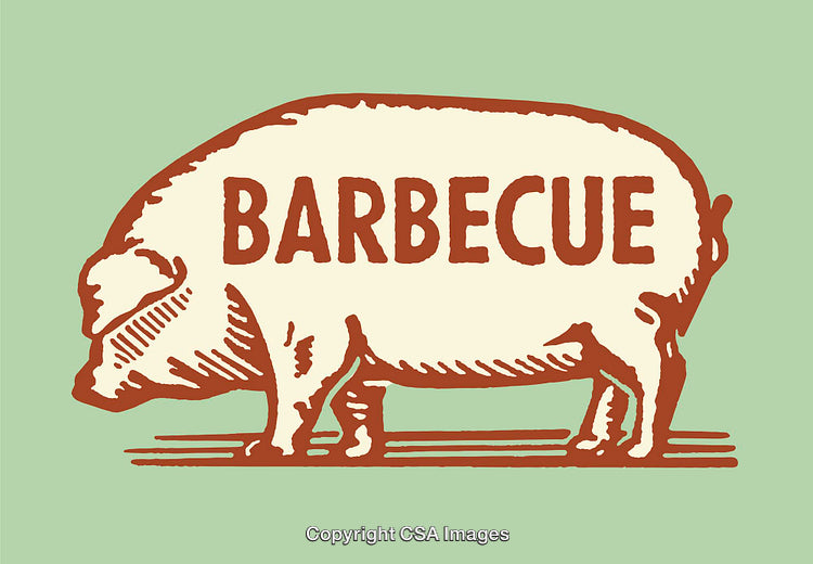 Rustic Vintage Barbecue Logo with Pig Illustration on Green Background