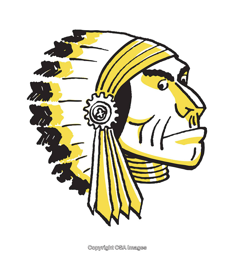 Illustration of Yellow and Black Headdressed Character with Geometric Details