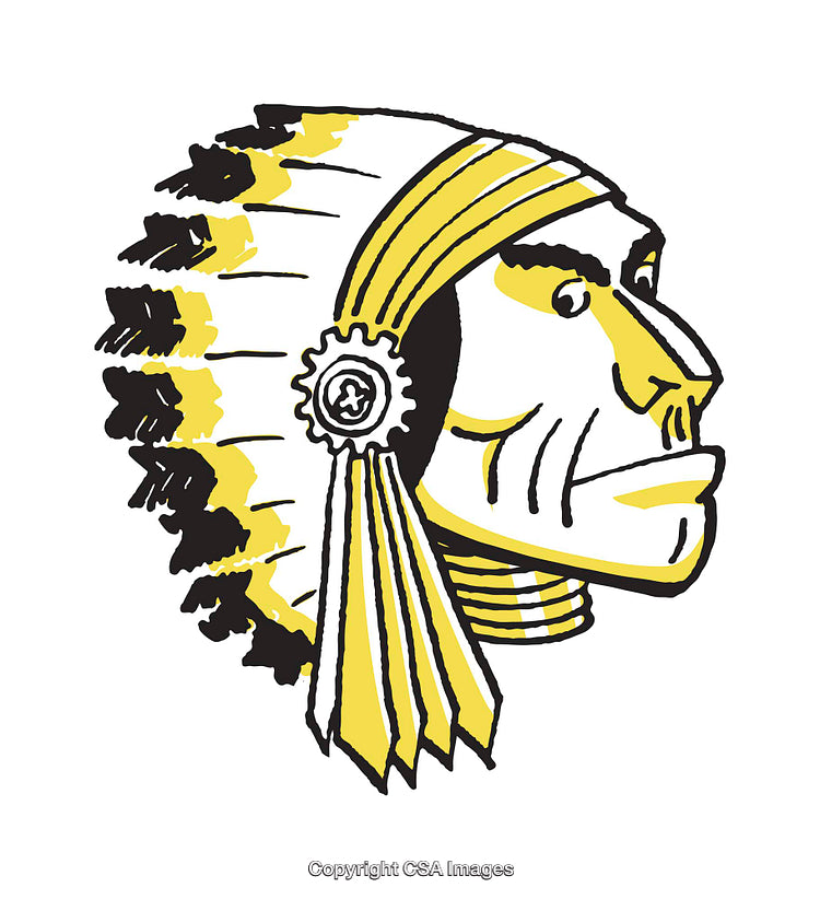 Illustration of Yellow and Black Headdressed Character with Geometric Details
