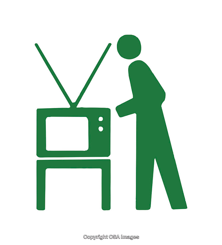 Green Icon Depicting a Person Interacting with a Television
