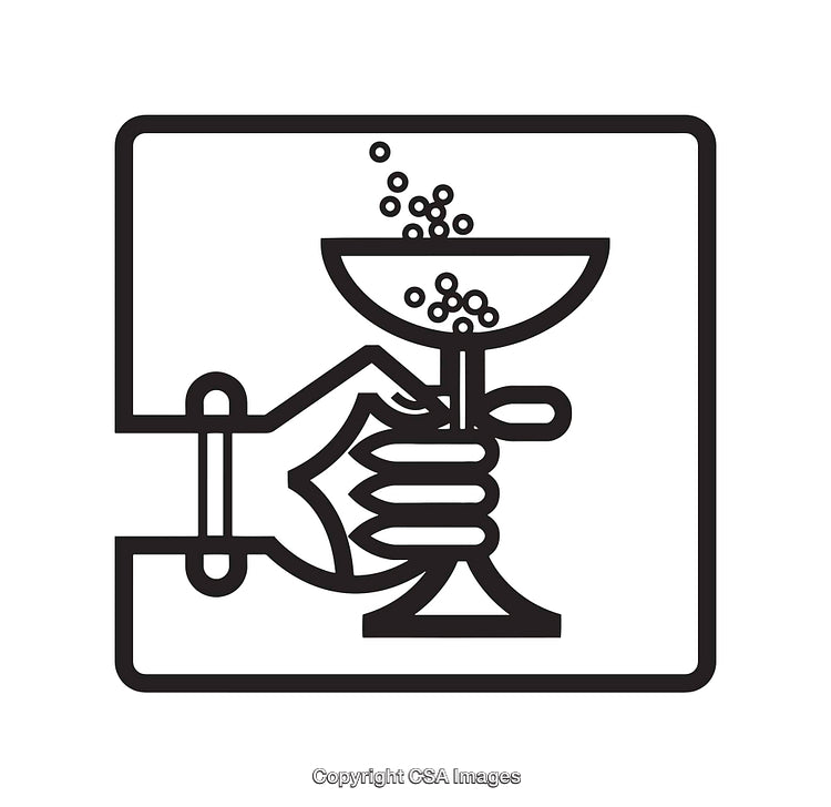 Hand Holding a Chalice with Bubbles in Black and White Line Art