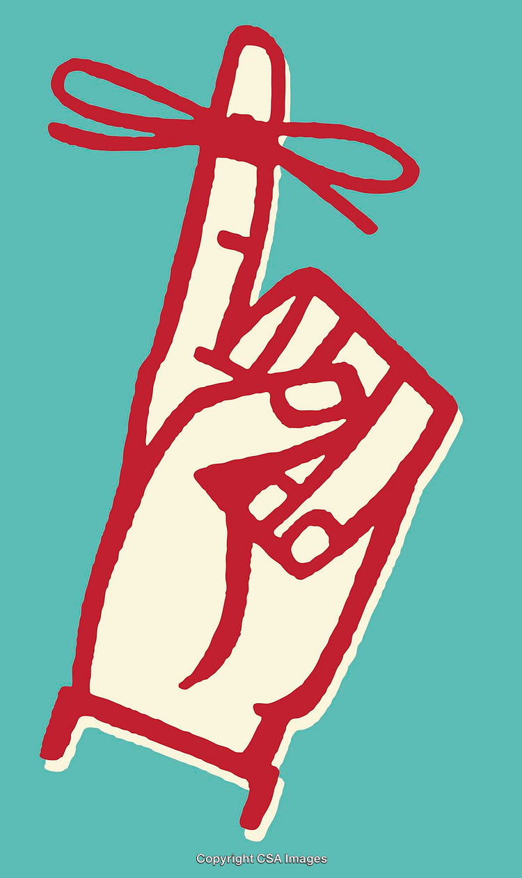Hand Illustration with Reminder Ribbon on Finger in Pop Art Style