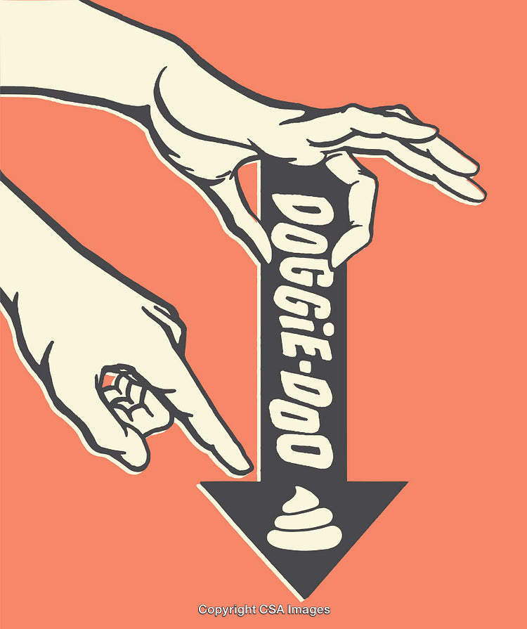 Humorous Graphic Highlighting Dog Waste Cleanup Actions with Bold Typography