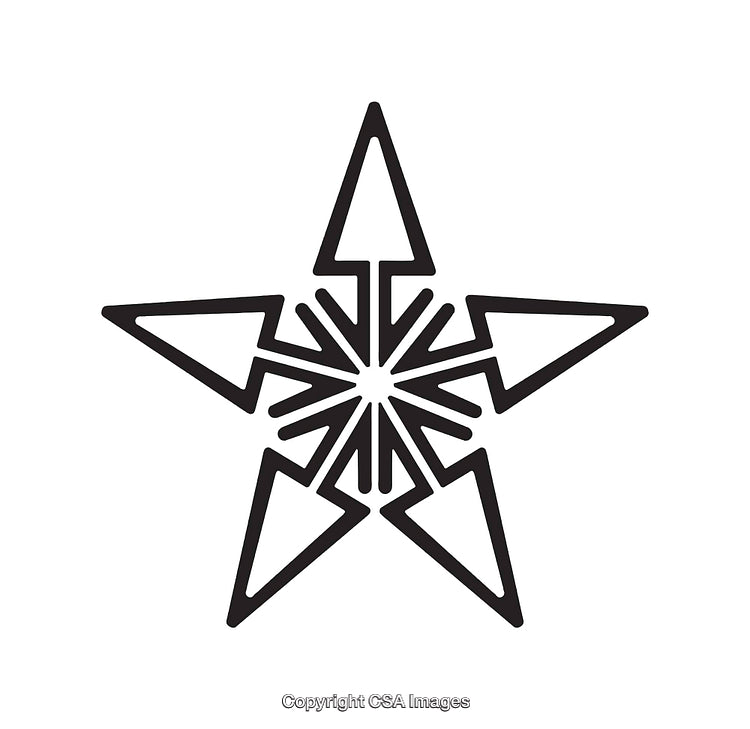 Black and White Star Design with Arrow Pattern in Line Art Style