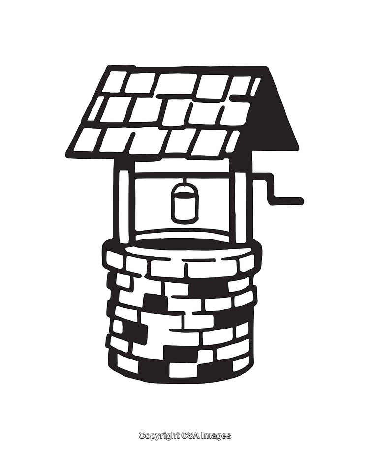 Hand-Drawn Line Art of a Traditional Brick Water Well