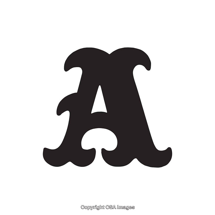 Stylized Capital Letter A in Decorative Black Curved Typeface