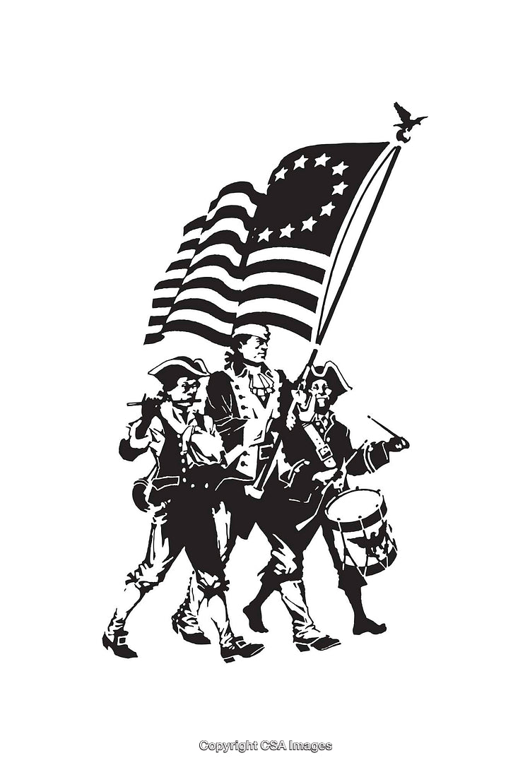 Historic Black and White Revolutionary Soldier Marching Illustration