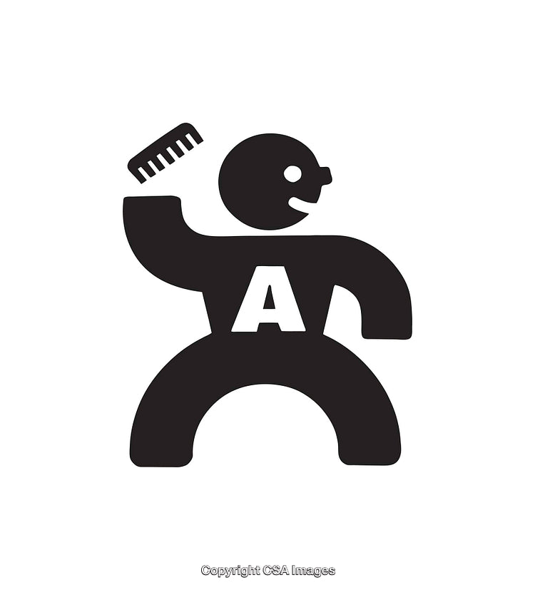 Black And White Graphic of Abstract Figure Holding Comb