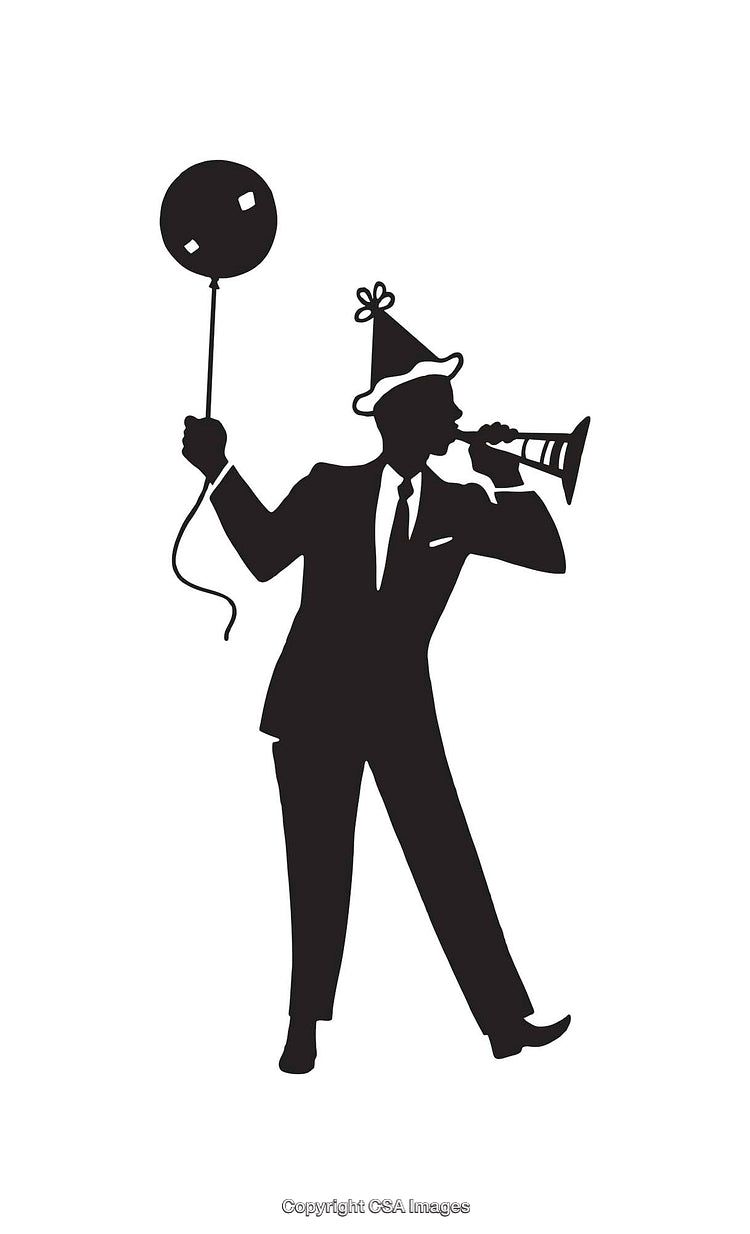 Silhouette of a Party Celebration with Confetti and a Balloon