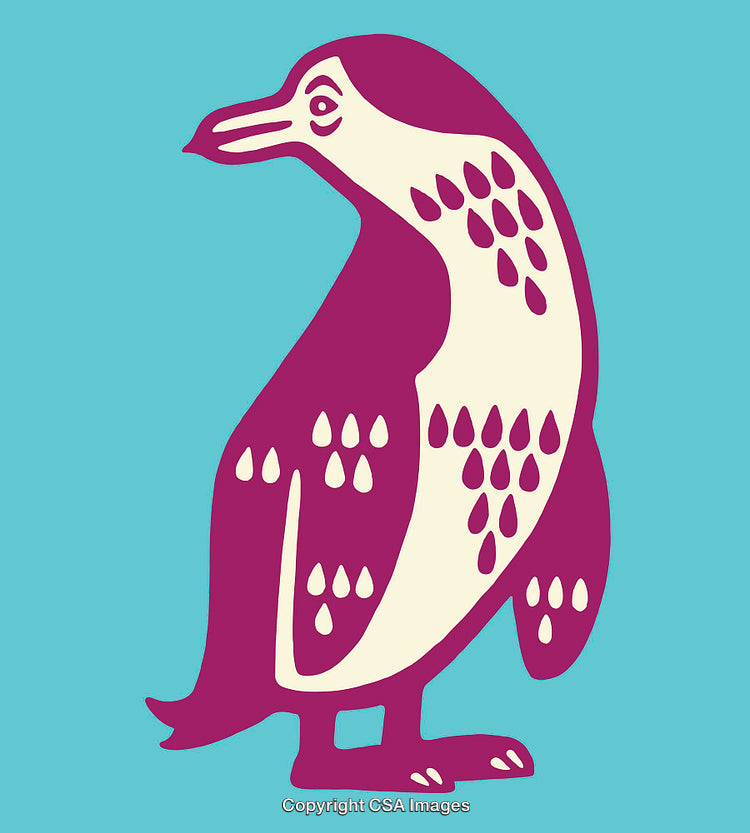 Vibrant Two-Tone Penguin Illustration on a Bright Aqua Background