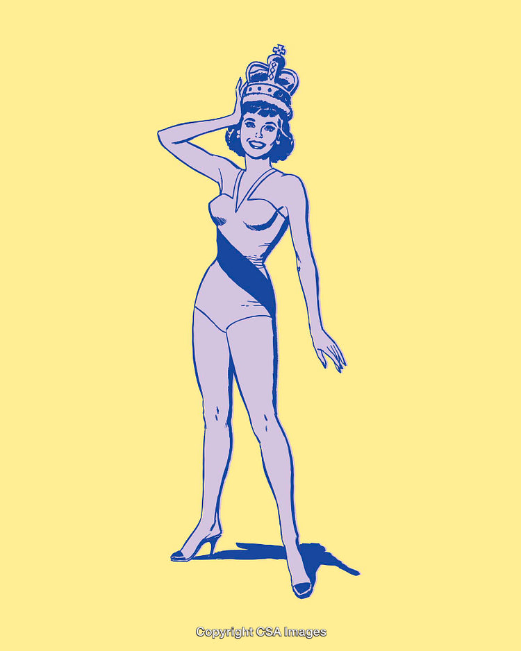 Colorful Line Art of Miss Pageant Winner Wearing Crown and Sash