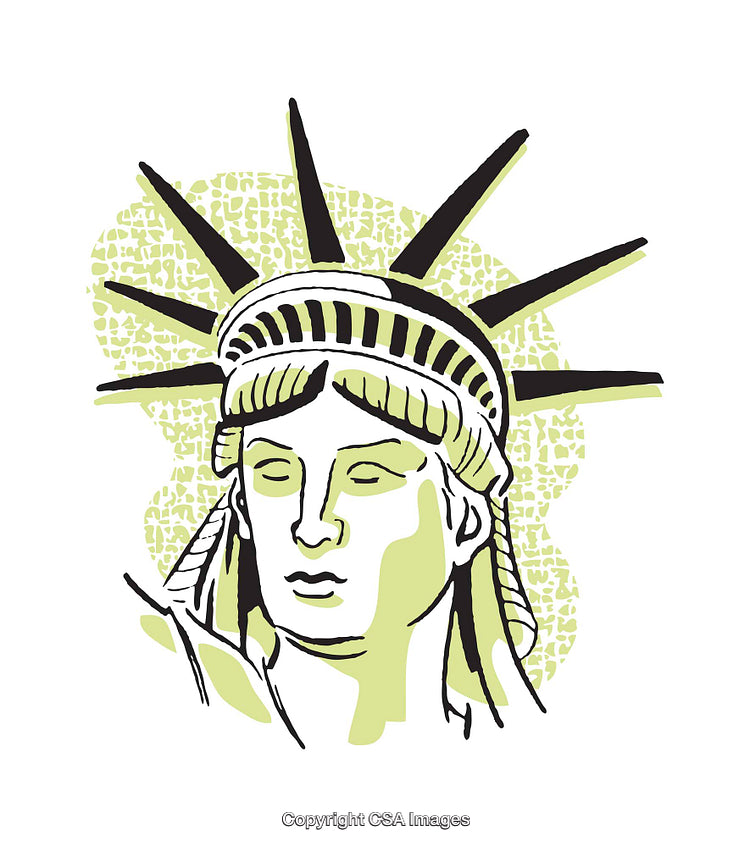 Stylized Illustration of Lady Liberty with Artistic Elements and Details