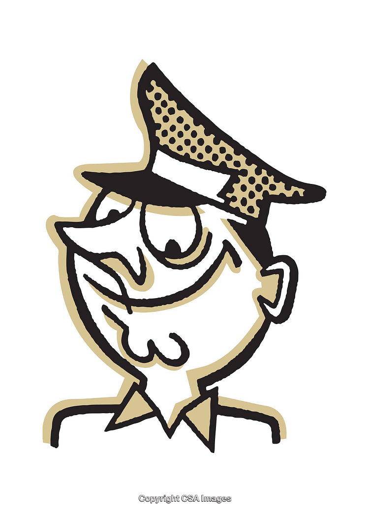 Vintage Style Illustration of Smiling Officer in Uniform and Cap