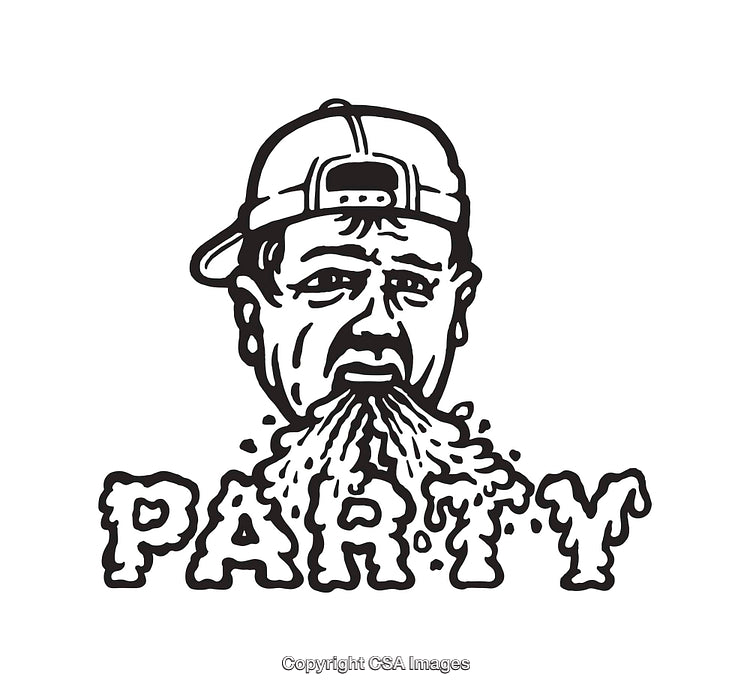 Bold Line Art Illustration of a Humorous Party-themed Character Design
