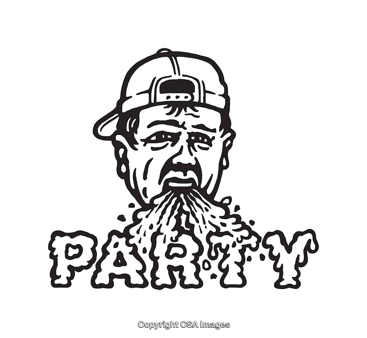 Bold Line Art Illustration of a Humorous Party-themed Character Design