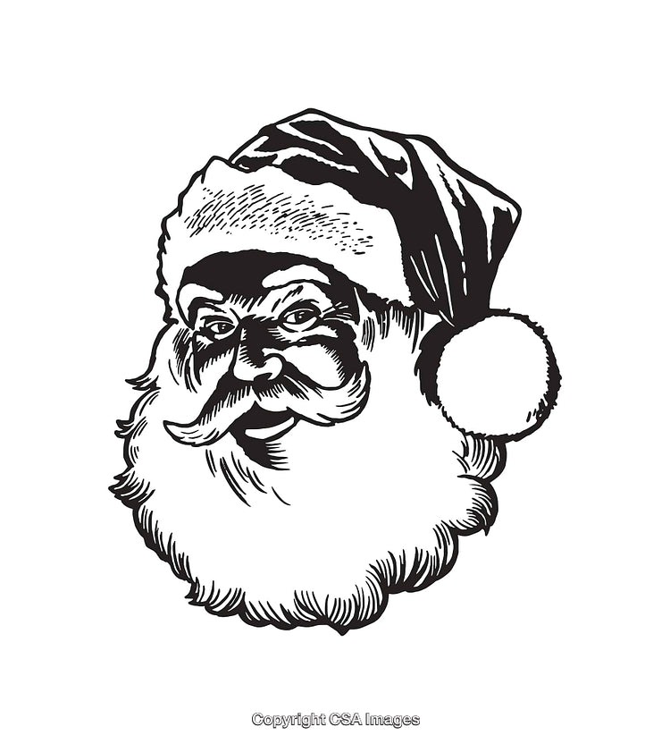 Vintage Styled Black and White Santa Claus Illustration Art Drawing