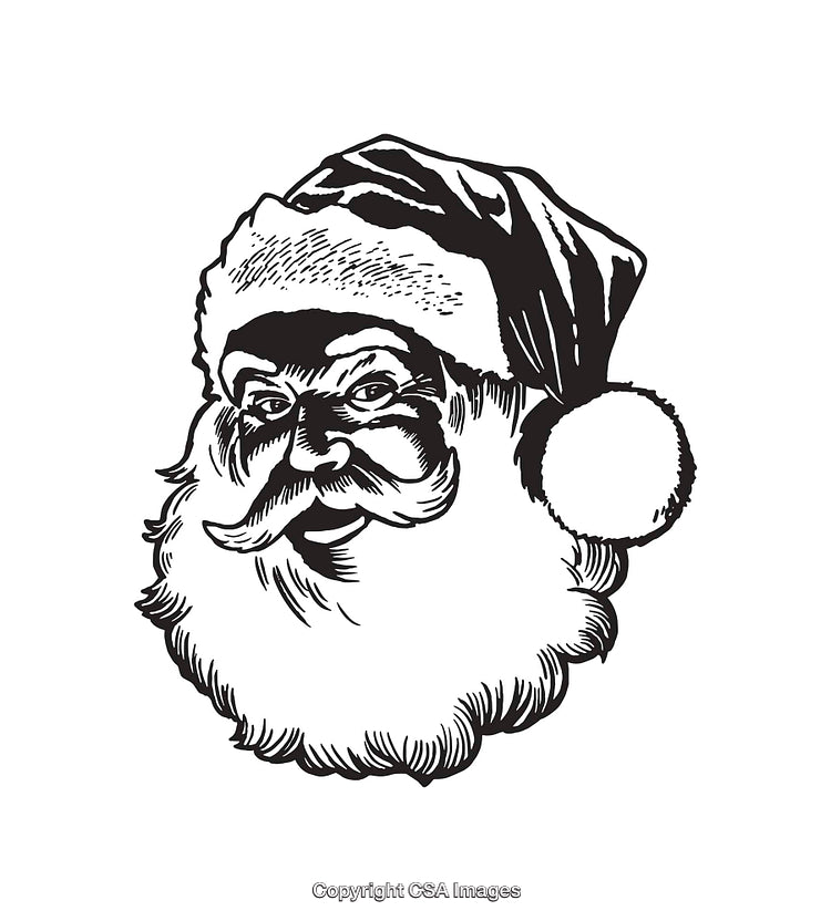 Vintage Styled Black and White Santa Claus Illustration Art Drawing