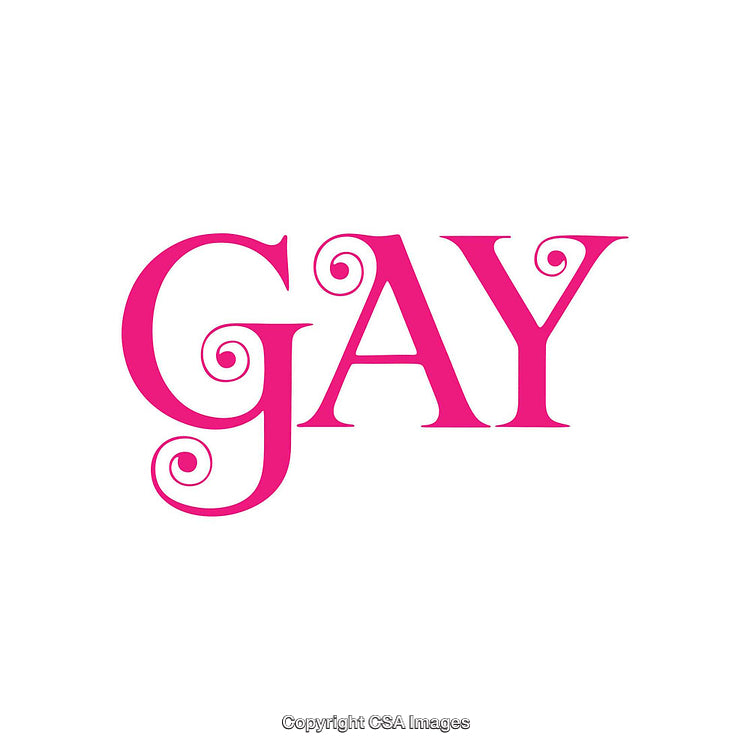Vibrant Pink Gay Typography with Swirling Letter Elements on White Background