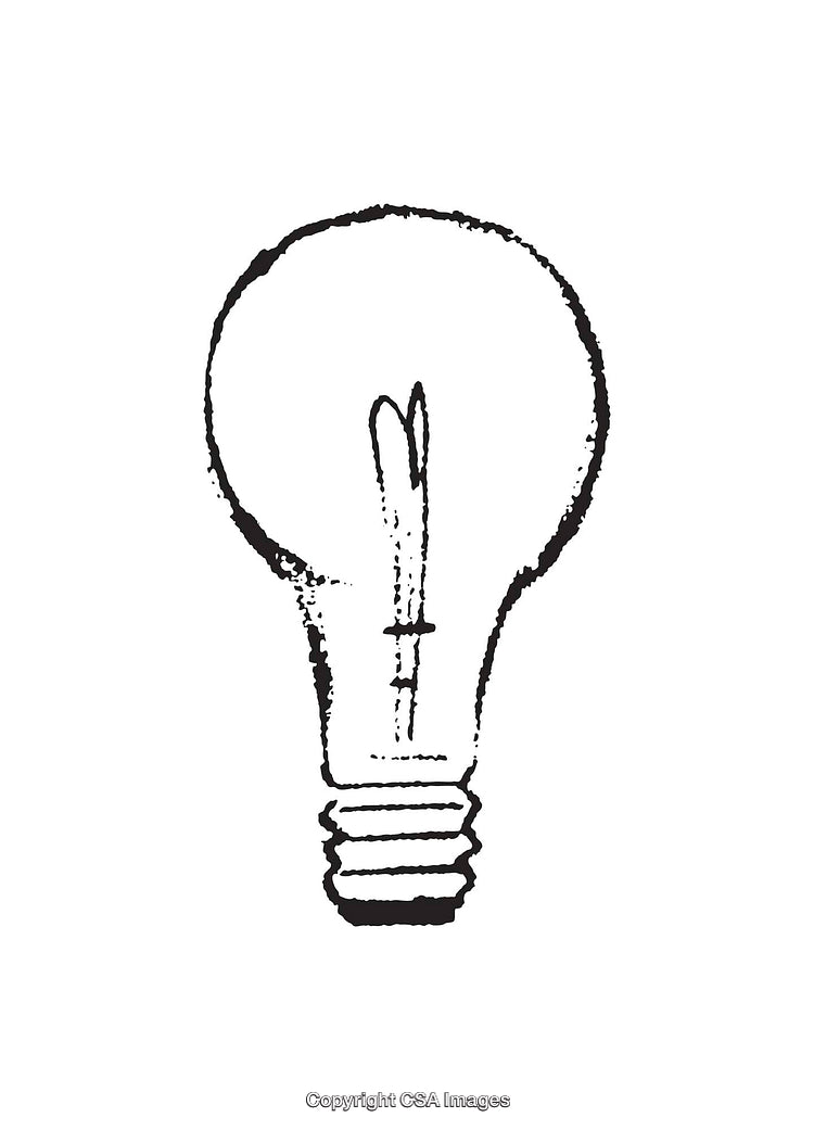 Black And White Line Art Illustration of a Light Bulb