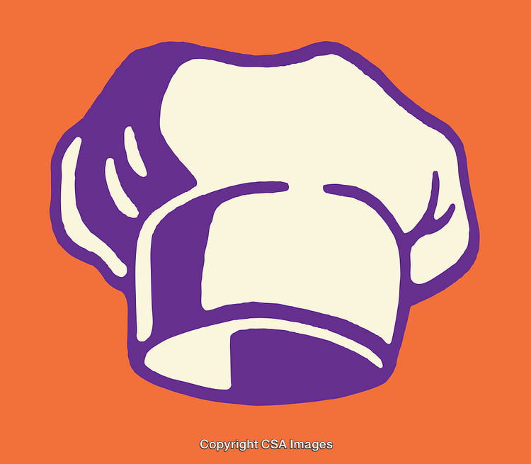 Colorful Line Art Illustration of a Chef Hat on an Orange Background