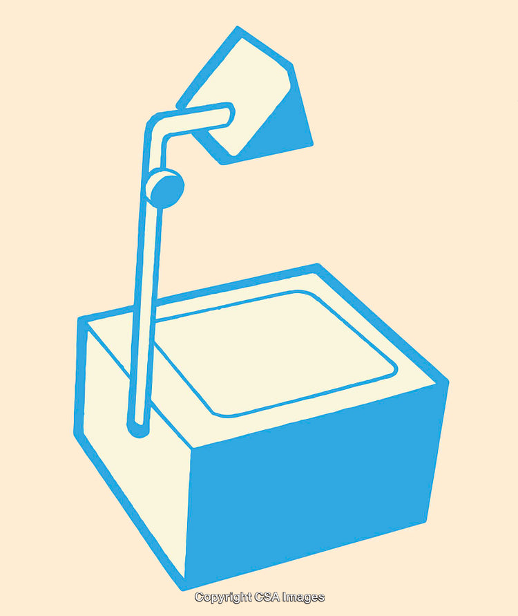 Retro Line Art Illustration of an Overhead Projector in Blue and Beige