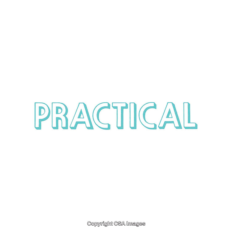 Stylized Text Illustrating Practical Concept in Light Blue Hue on White Background