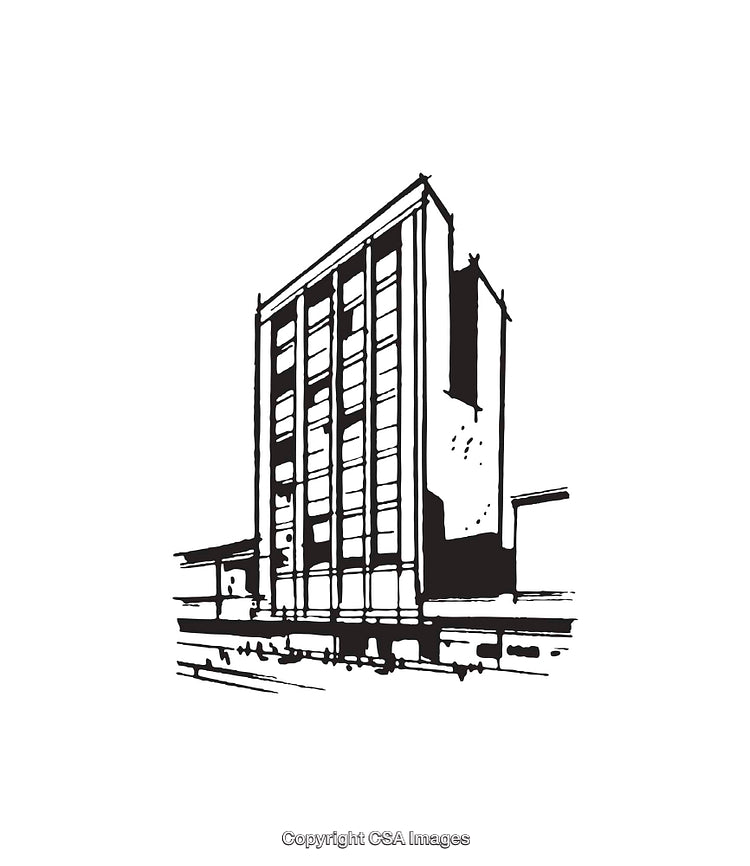 Black and White Line Art of a Modern Building Design